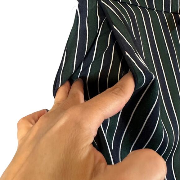 Mango Navy Blue & Green Striped Casual Lounge Relaxed Pants Women Sz XS - Picture 5 of 11